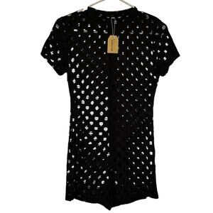 NWT Hilinker Black Distressed Cutout Romper Women’s Large Zip Front Festival